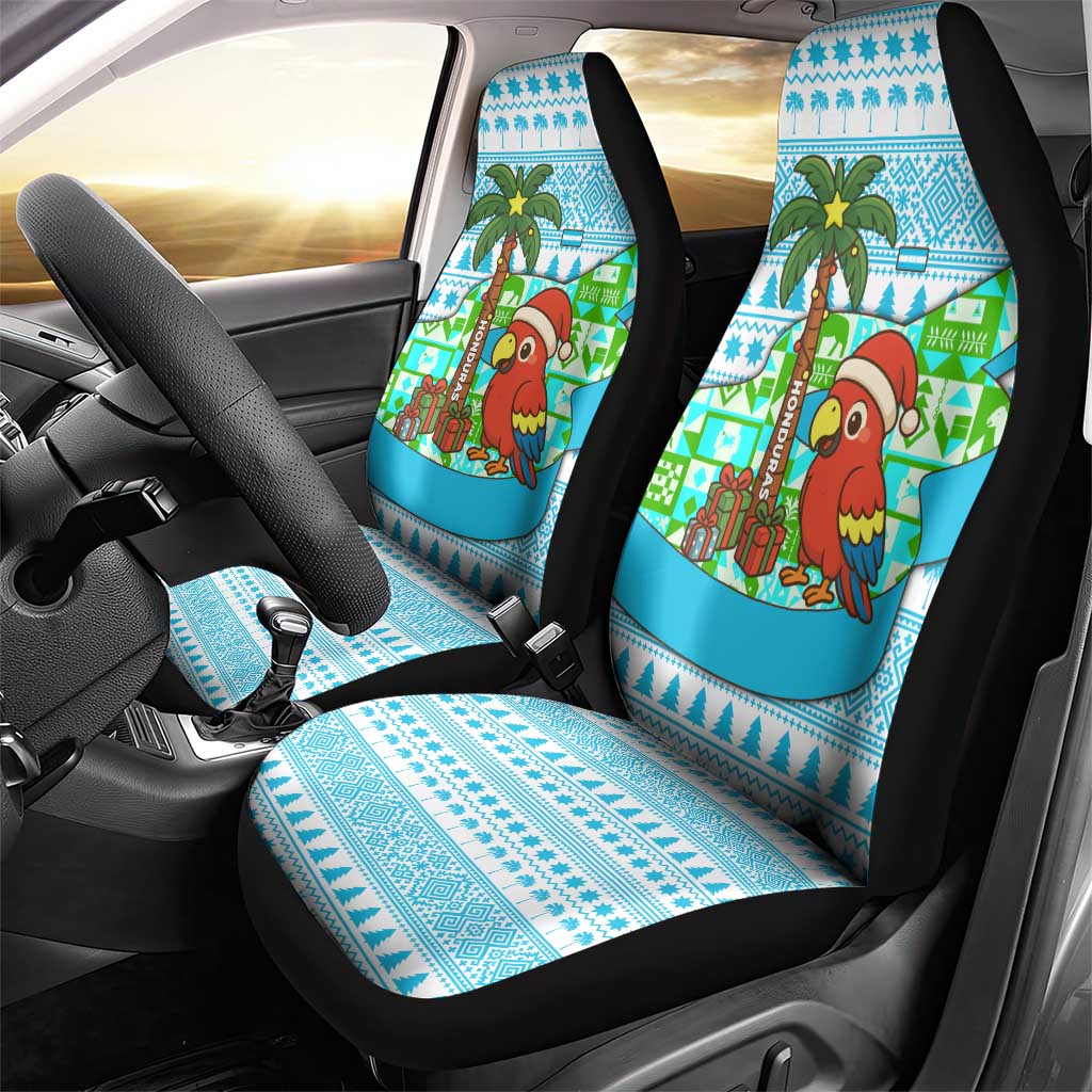 Honduras Christmas Car Seat Cover with Santa Parrot Palm Tree and Tropical Gift Pattern Design - Wonder Print Shop