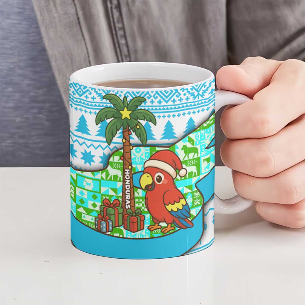 Honduras Christmas Ceramic Mug with Santa Parrot Palm Tree and Tropical Gift Pattern Design - Wonder Print Shop
