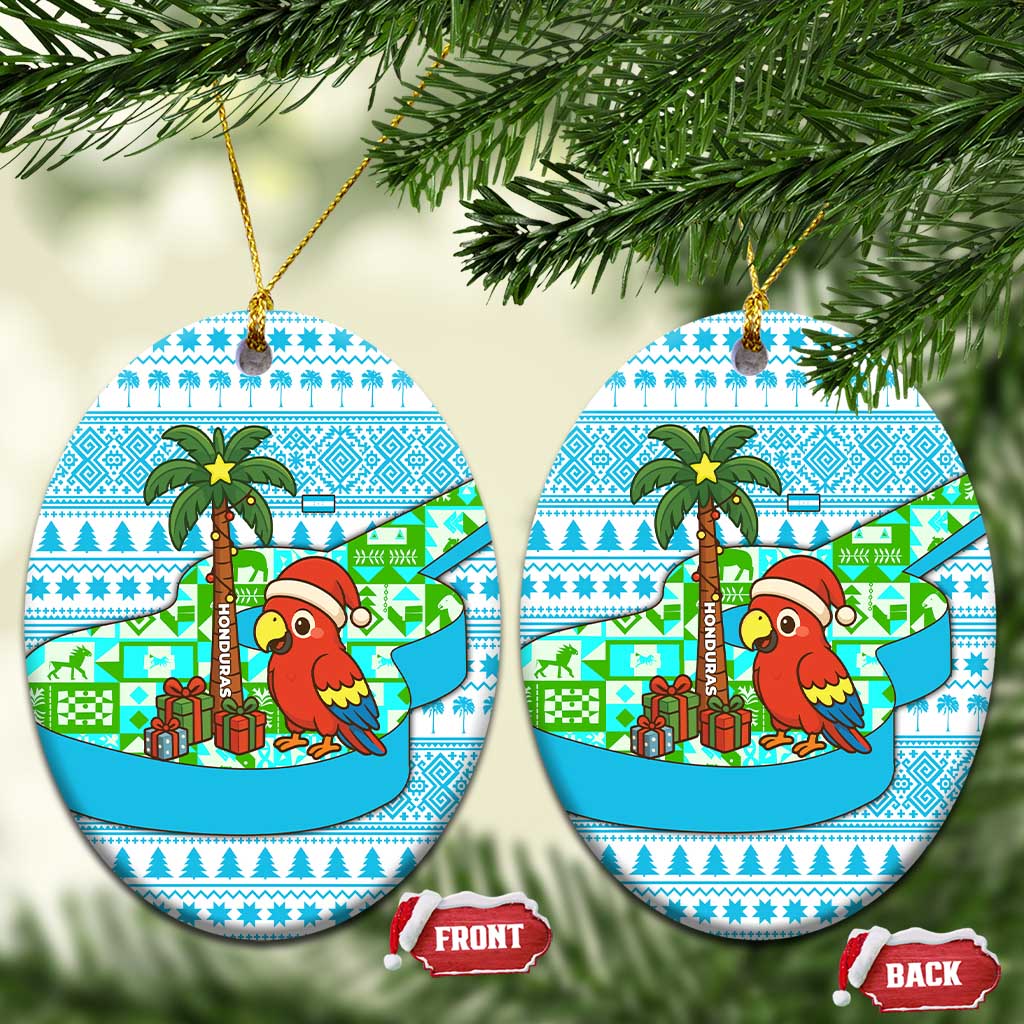 Honduras Christmas Ceramic Ornament with Santa Parrot Palm Tree and Tropical Gift Pattern Design - Wonder Print Shop