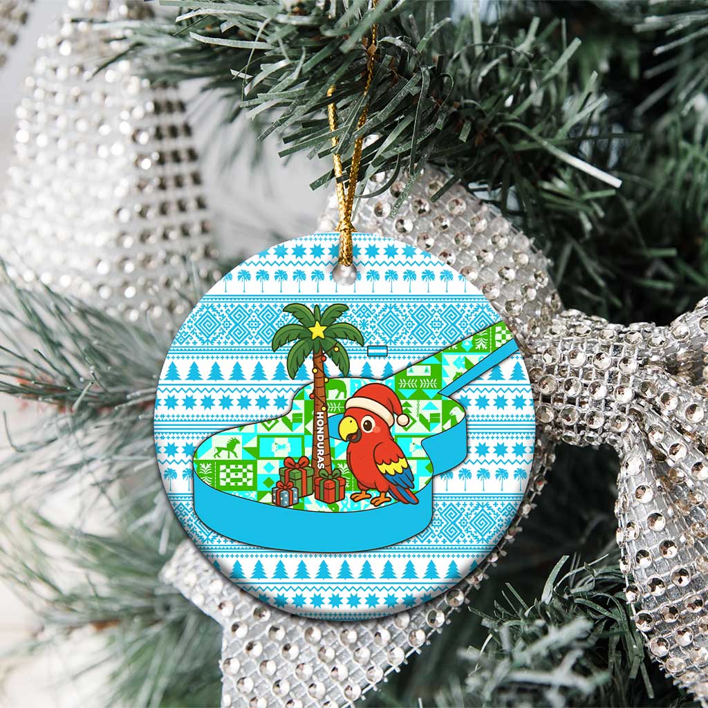 Honduras Christmas Ceramic Ornament with Santa Parrot Palm Tree and Tropical Gift Pattern Design - Wonder Print Shop