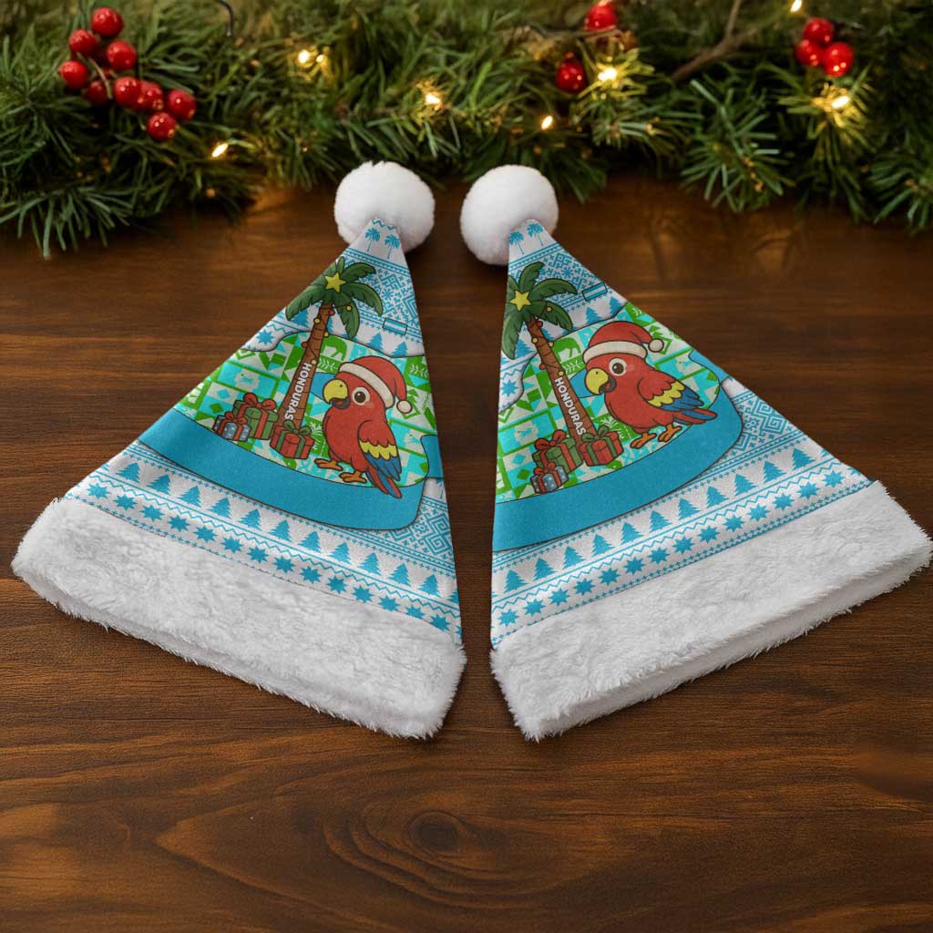 Honduras Christmas Santa Hat with Santa Parrot Palm Tree and Tropical Gift Pattern Design - Wonder Print Shop