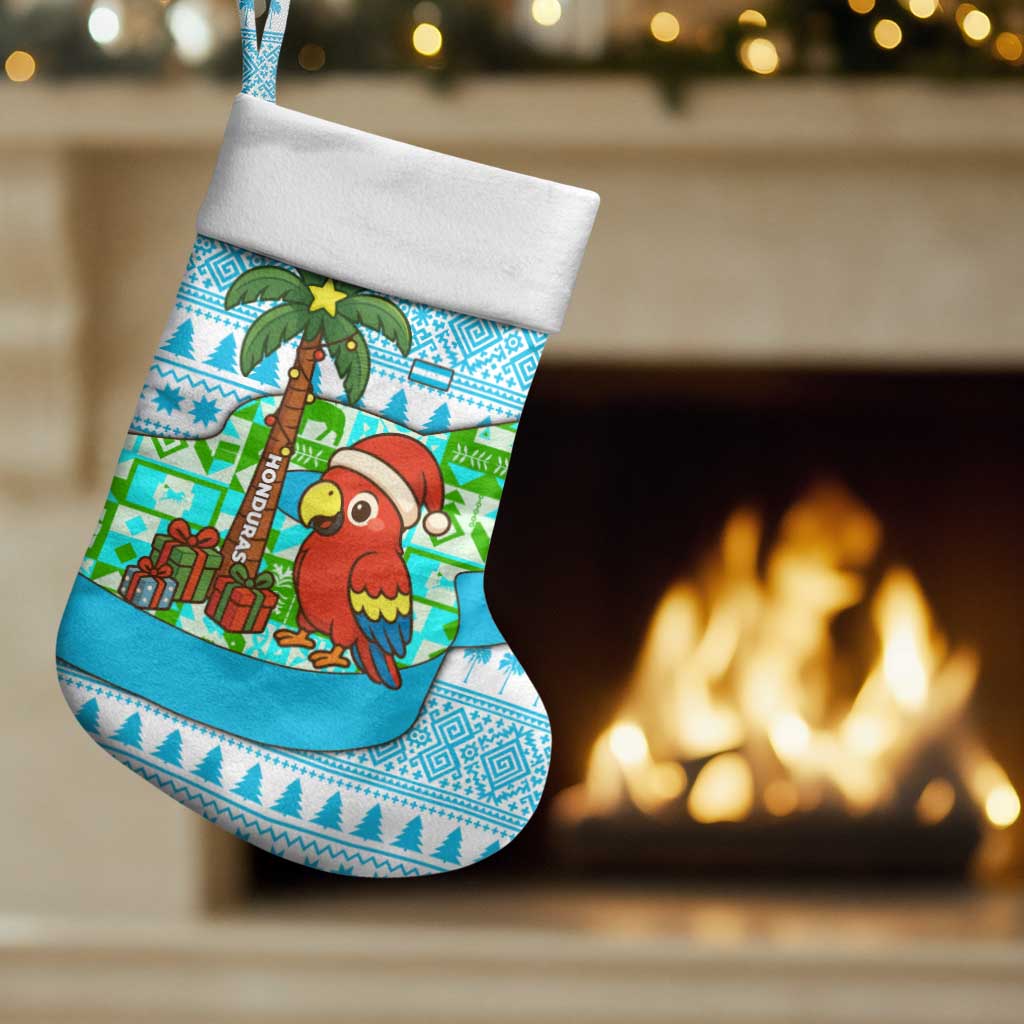 Honduras Christmas Stocking with Santa Parrot Palm Tree and Tropical Gift Pattern Design - Wonder Print Shop