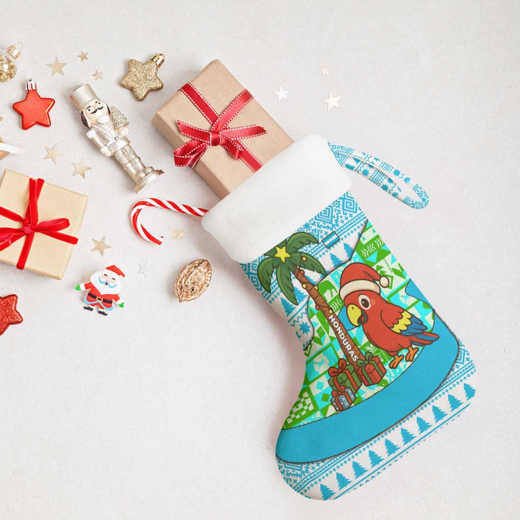 Honduras Christmas Stocking with Santa Parrot Palm Tree and Tropical Gift Pattern Design - Wonder Print Shop