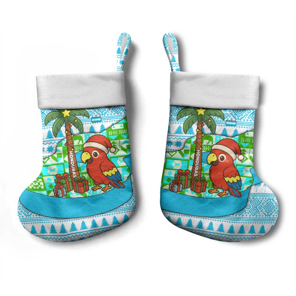 Honduras Christmas Stocking with Santa Parrot Palm Tree and Tropical Gift Pattern Design - Wonder Print Shop