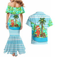 Honduras Christmas Couples Matching Mermaid Dress and Hawaiian Shirt with Santa Parrot Palm Tree and Tropical Gift Pattern Design - Wonder Print Shop