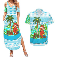 Honduras Christmas Couples Matching Summer Maxi Dress and Hawaiian Shirt with Santa Parrot Palm Tree and Tropical Gift Pattern Design - Wonder Print Shop