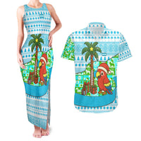 Honduras Christmas Couples Matching Tank Maxi Dress and Hawaiian Shirt with Santa Parrot Palm Tree and Tropical Gift Pattern Design - Wonder Print Shop