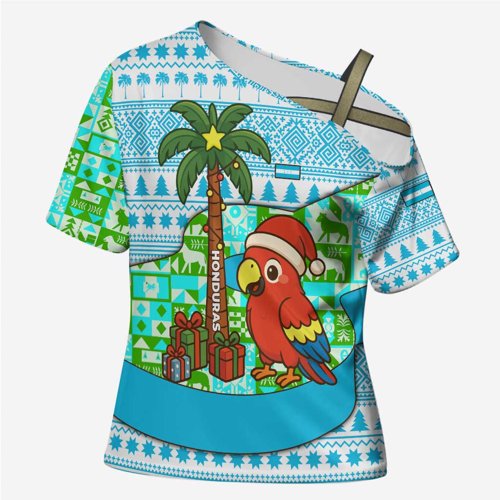 Honduras Christmas Cross Shoulder Shirt with Santa Parrot Palm Tree and Tropical Gift Pattern Design - Wonder Print Shop
