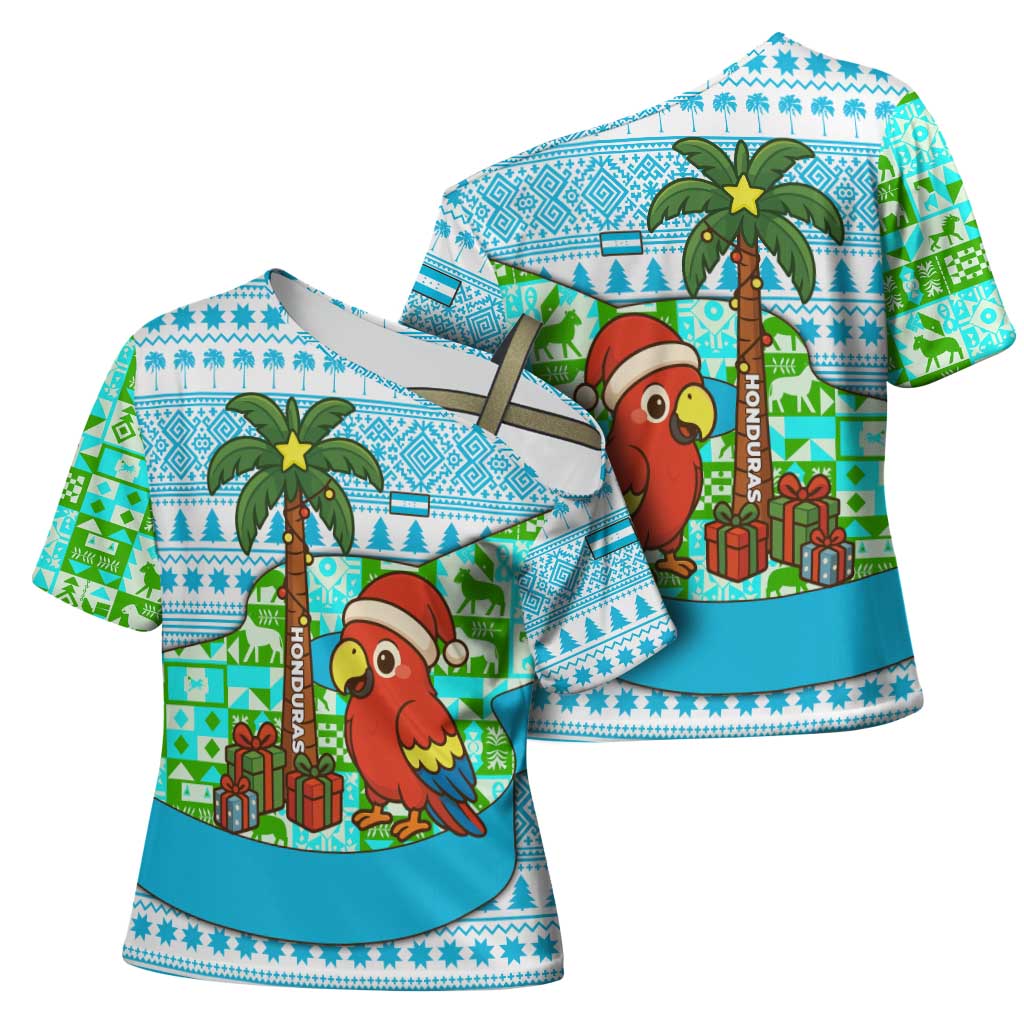 Honduras Christmas Cross Shoulder Shirt with Santa Parrot Palm Tree and Tropical Gift Pattern Design - Wonder Print Shop