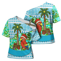 Honduras Christmas Cross Shoulder Shirt with Santa Parrot Palm Tree and Tropical Gift Pattern Design - Wonder Print Shop
