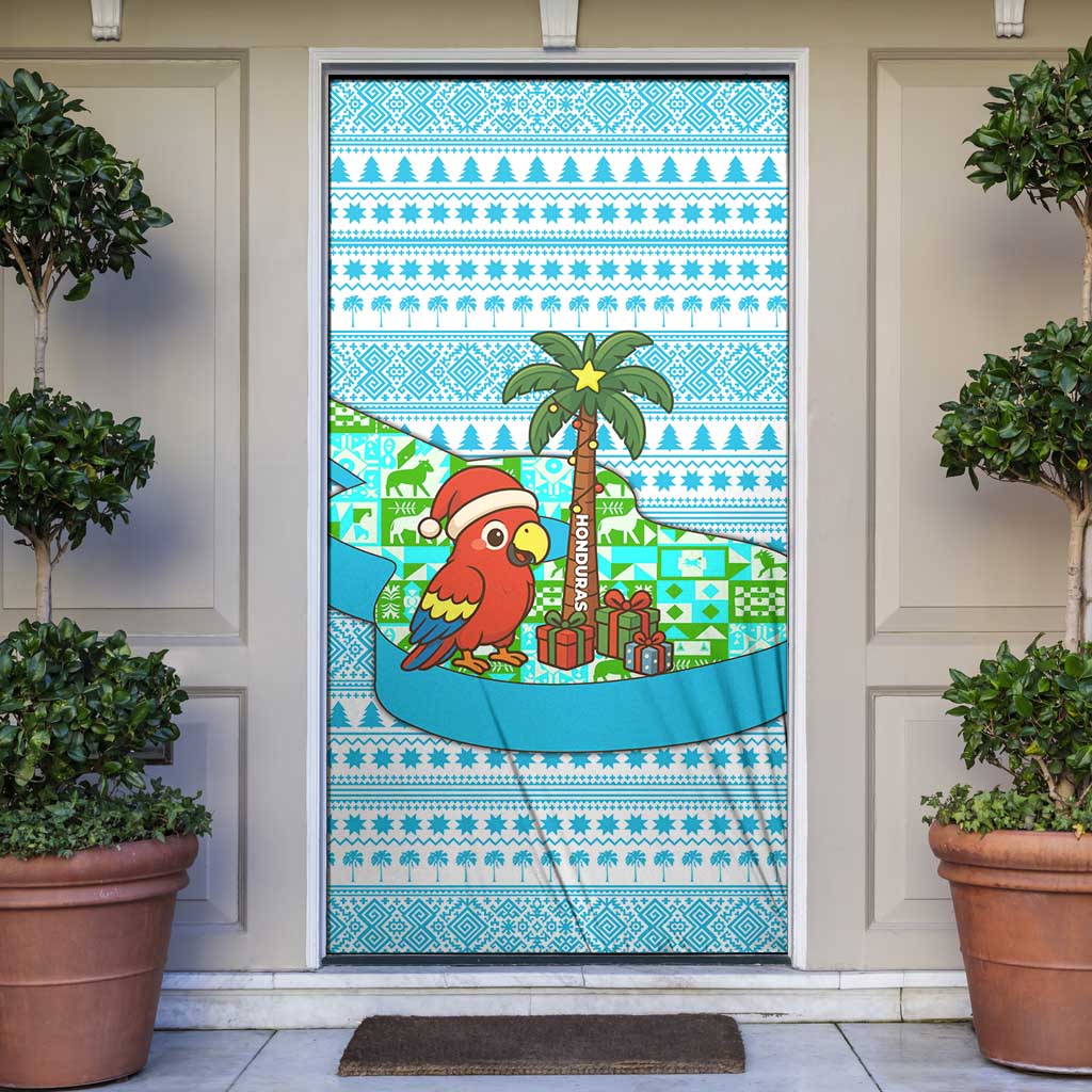 Honduras Christmas Door Cover with Santa Parrot Palm Tree and Tropical Gift Pattern Design - Wonder Print Shop