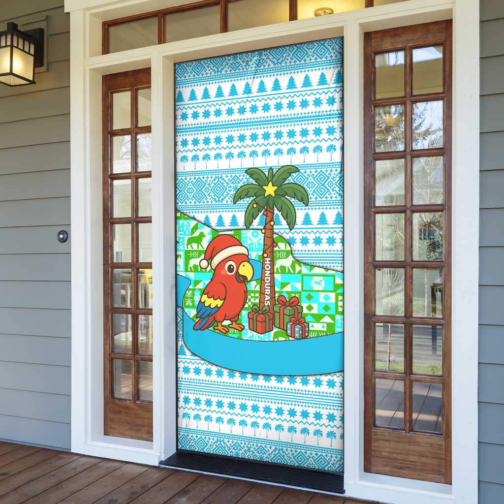 Honduras Christmas Door Cover with Santa Parrot Palm Tree and Tropical Gift Pattern Design - Wonder Print Shop