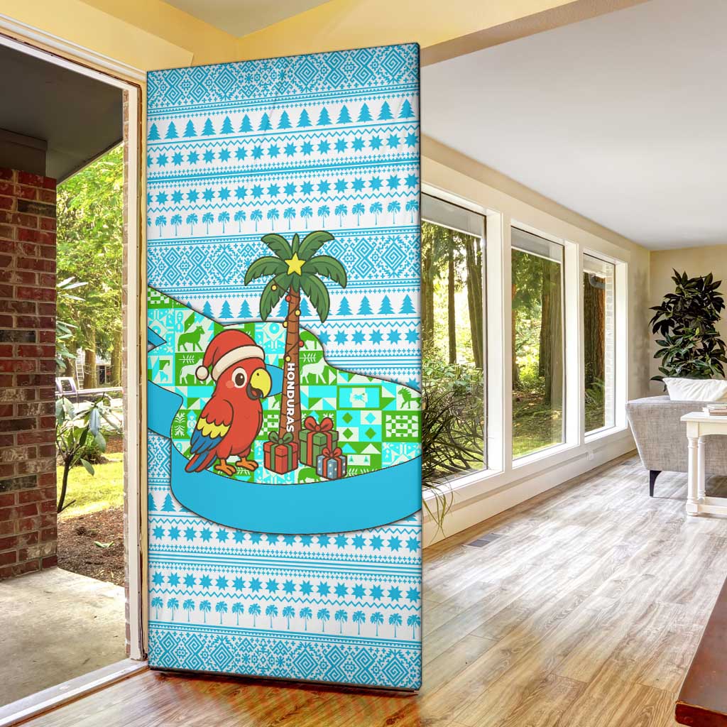 Honduras Christmas Door Cover with Santa Parrot Palm Tree and Tropical Gift Pattern Design - Wonder Print Shop