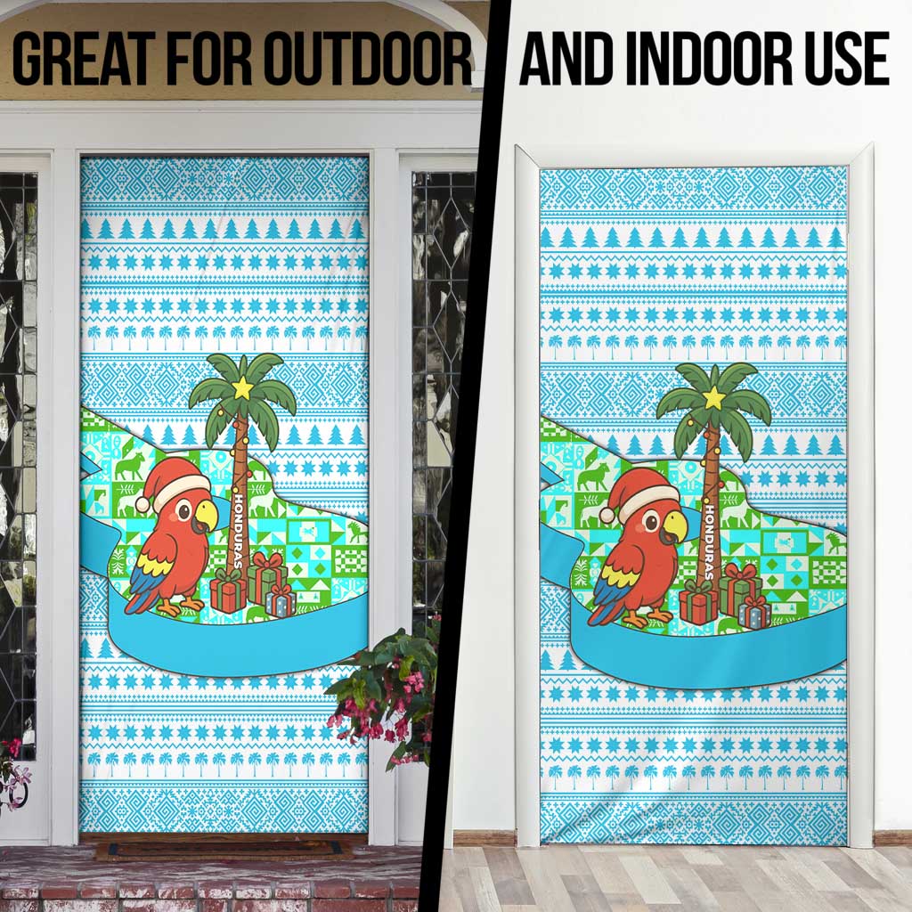 Honduras Christmas Door Cover with Santa Parrot Palm Tree and Tropical Gift Pattern Design - Wonder Print Shop