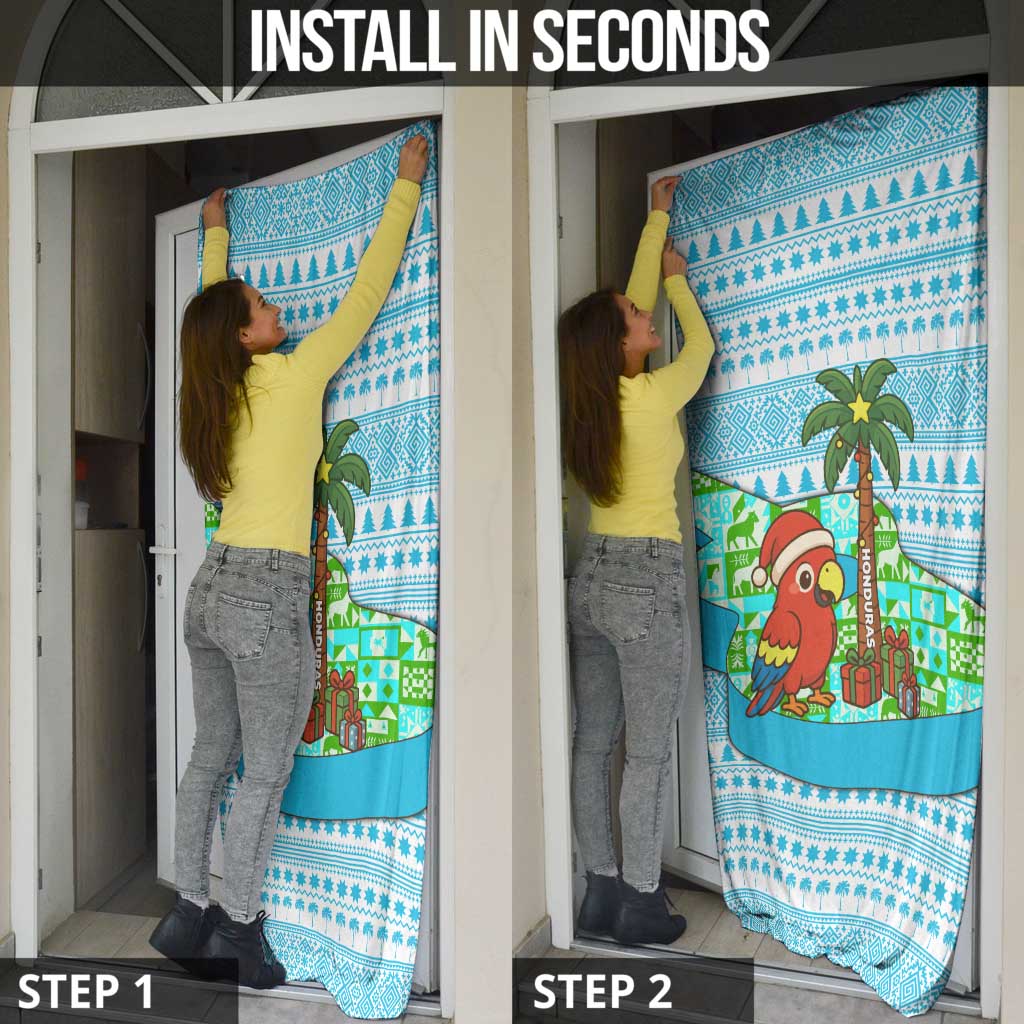 Honduras Christmas Door Cover with Santa Parrot Palm Tree and Tropical Gift Pattern Design - Wonder Print Shop