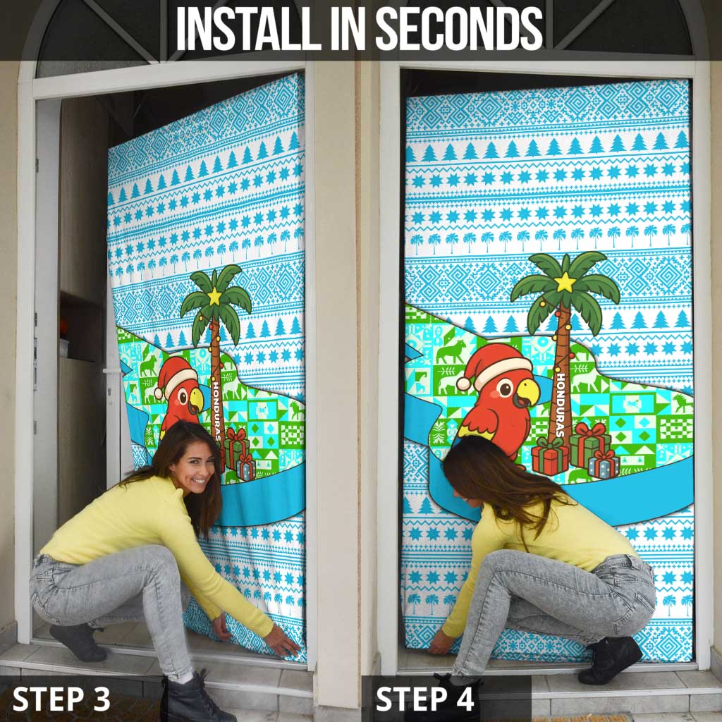 Honduras Christmas Door Cover with Santa Parrot Palm Tree and Tropical Gift Pattern Design - Wonder Print Shop