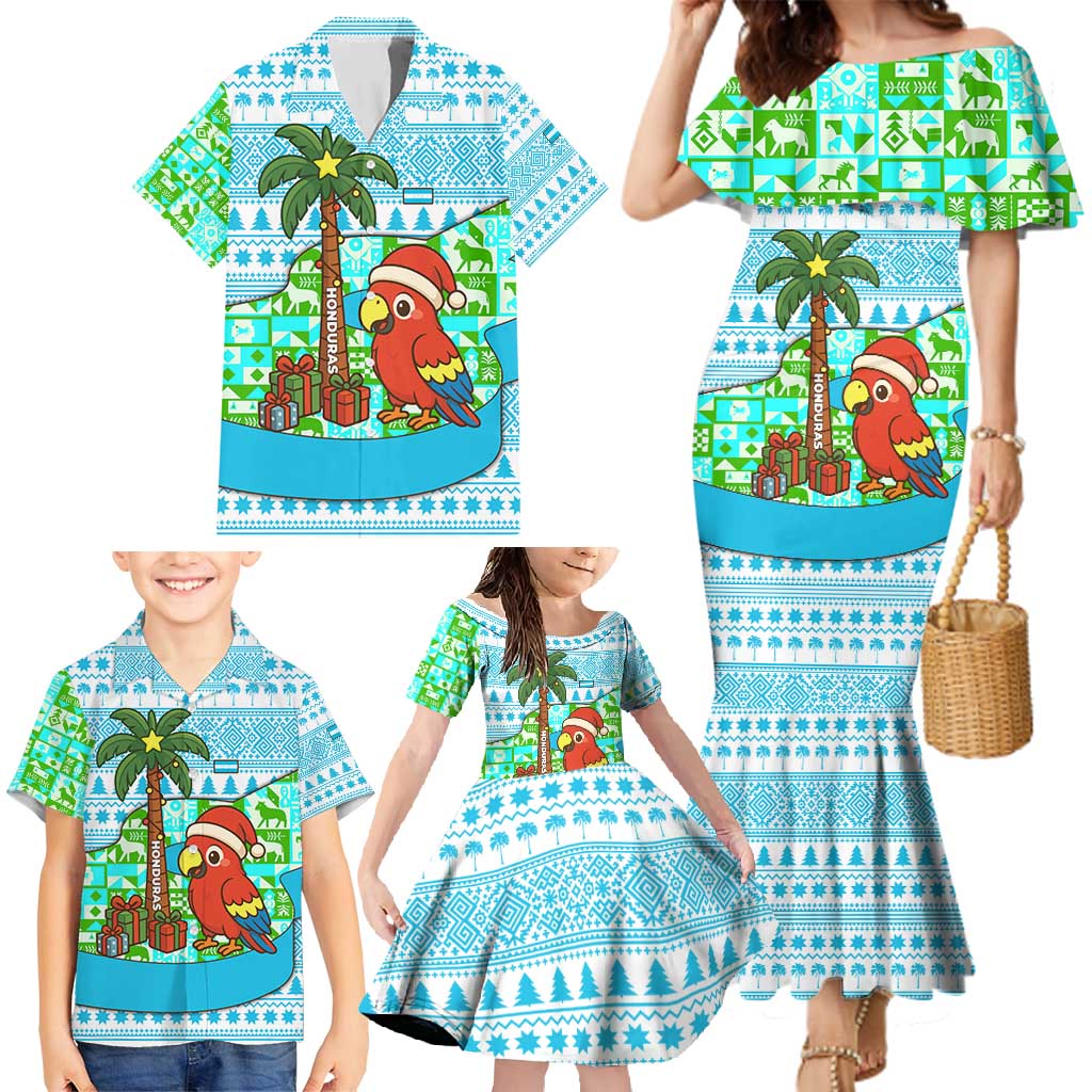 Honduras Christmas Family Matching Mermaid Dress and Hawaiian Shirt with Santa Parrot Palm Tree and Tropical Gift Pattern Design - Wonder Print Shop
