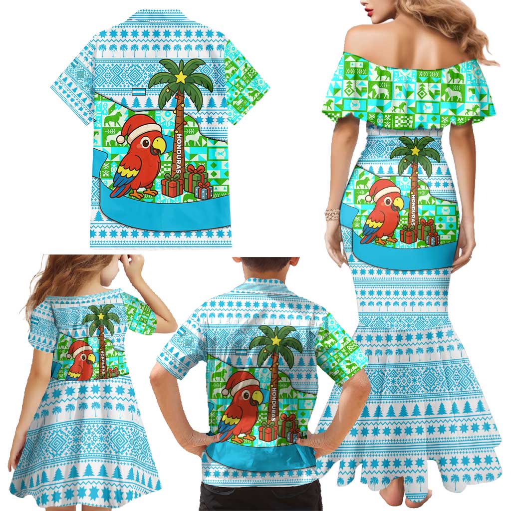 Honduras Christmas Family Matching Mermaid Dress and Hawaiian Shirt with Santa Parrot Palm Tree and Tropical Gift Pattern Design - Wonder Print Shop