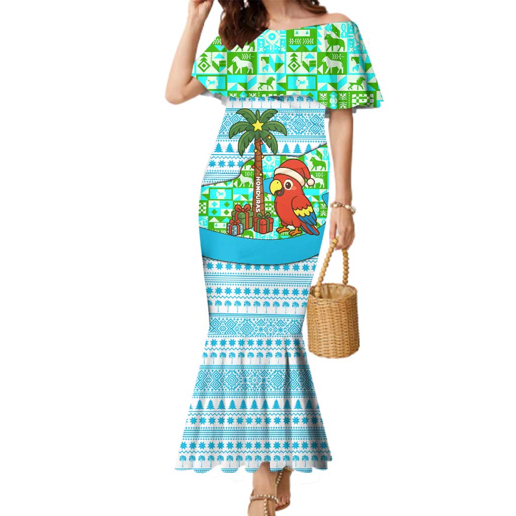 Honduras Christmas Family Matching Mermaid Dress and Hawaiian Shirt with Santa Parrot Palm Tree and Tropical Gift Pattern Design - Wonder Print Shop