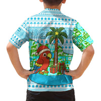 Honduras Christmas Family Matching Off The Shoulder Long Sleeve Dress and Hawaiian Shirt with Santa Parrot Palm Tree and Tropical Gift Pattern Design - Wonder Print Shop