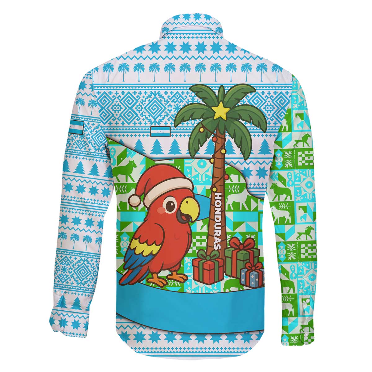 Honduras Christmas Family Matching Off The Shoulder Long Sleeve Dress and Hawaiian Shirt with Santa Parrot Palm Tree and Tropical Gift Pattern Design - Wonder Print Shop