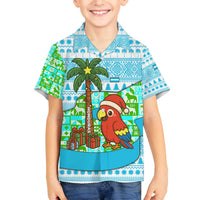 Honduras Christmas Family Matching Off The Shoulder Long Sleeve Dress and Hawaiian Shirt with Santa Parrot Palm Tree and Tropical Gift Pattern Design - Wonder Print Shop