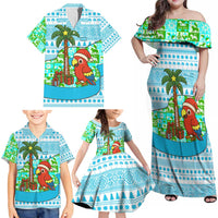 Honduras Christmas Family Matching Off Shoulder Maxi Dress and Hawaiian Shirt with Santa Parrot Palm Tree and Tropical Gift Pattern Design - Wonder Print Shop