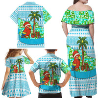 Honduras Christmas Family Matching Off Shoulder Maxi Dress and Hawaiian Shirt with Santa Parrot Palm Tree and Tropical Gift Pattern Design - Wonder Print Shop