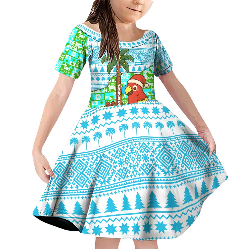 Honduras Christmas Family Matching Off Shoulder Short Dress and Hawaiian Shirt with Santa Parrot Palm Tree and Tropical Gift Pattern Design - Wonder Print Shop