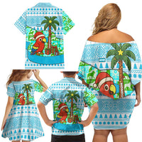 Honduras Christmas Family Matching Off Shoulder Short Dress and Hawaiian Shirt with Santa Parrot Palm Tree and Tropical Gift Pattern Design - Wonder Print Shop