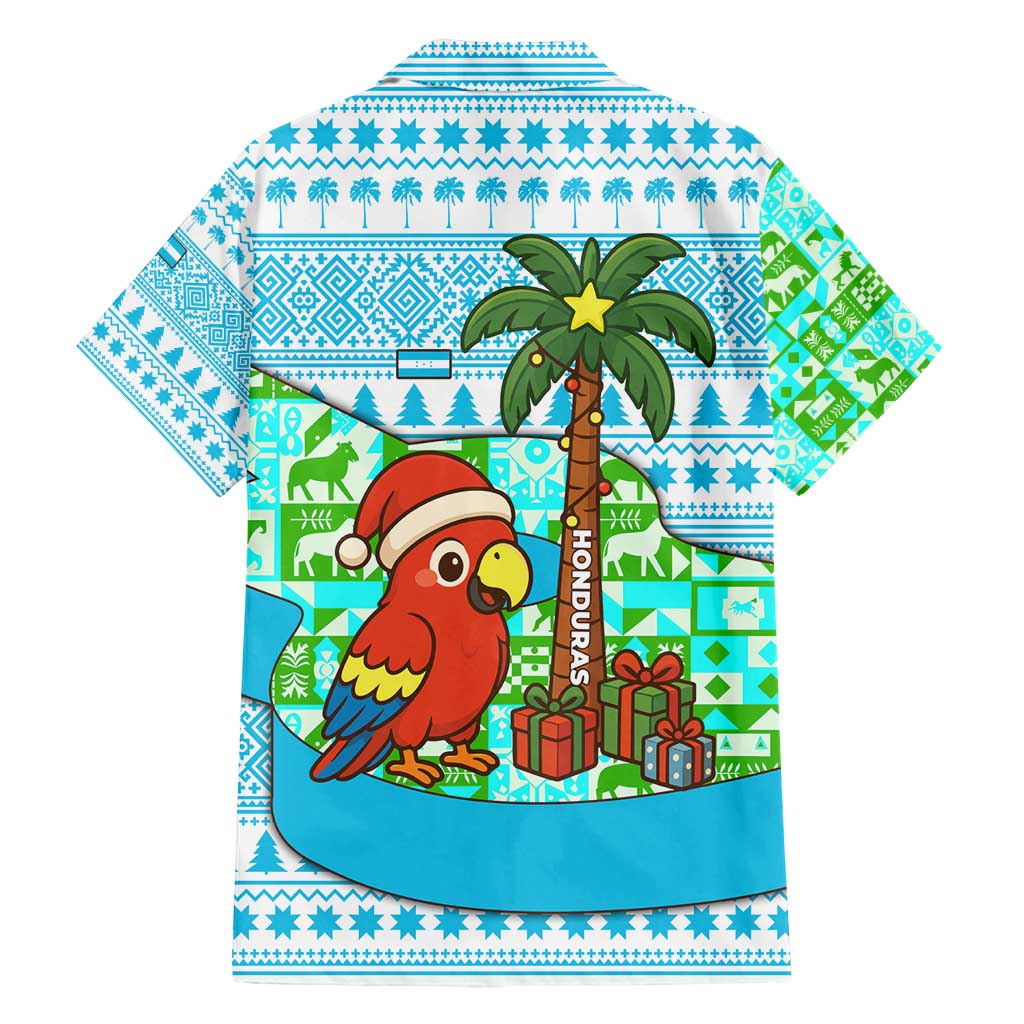 Honduras Christmas Family Matching Off Shoulder Short Dress and Hawaiian Shirt with Santa Parrot Palm Tree and Tropical Gift Pattern Design - Wonder Print Shop
