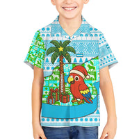 Honduras Christmas Family Matching Off Shoulder Short Dress and Hawaiian Shirt with Santa Parrot Palm Tree and Tropical Gift Pattern Design - Wonder Print Shop