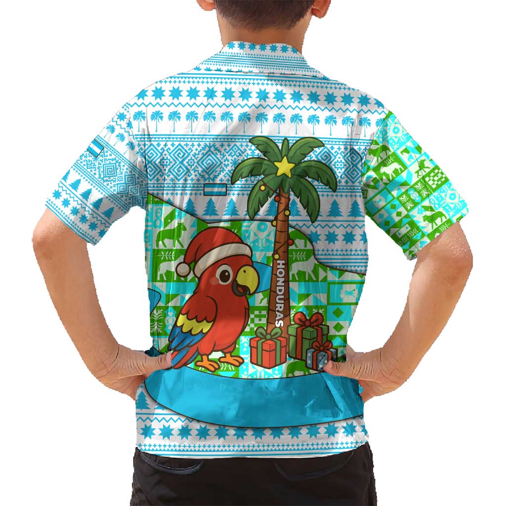 Honduras Christmas Family Matching Puletasi and Hawaiian Shirt with Santa Parrot Palm Tree and Tropical Gift Pattern Design - Wonder Print Shop