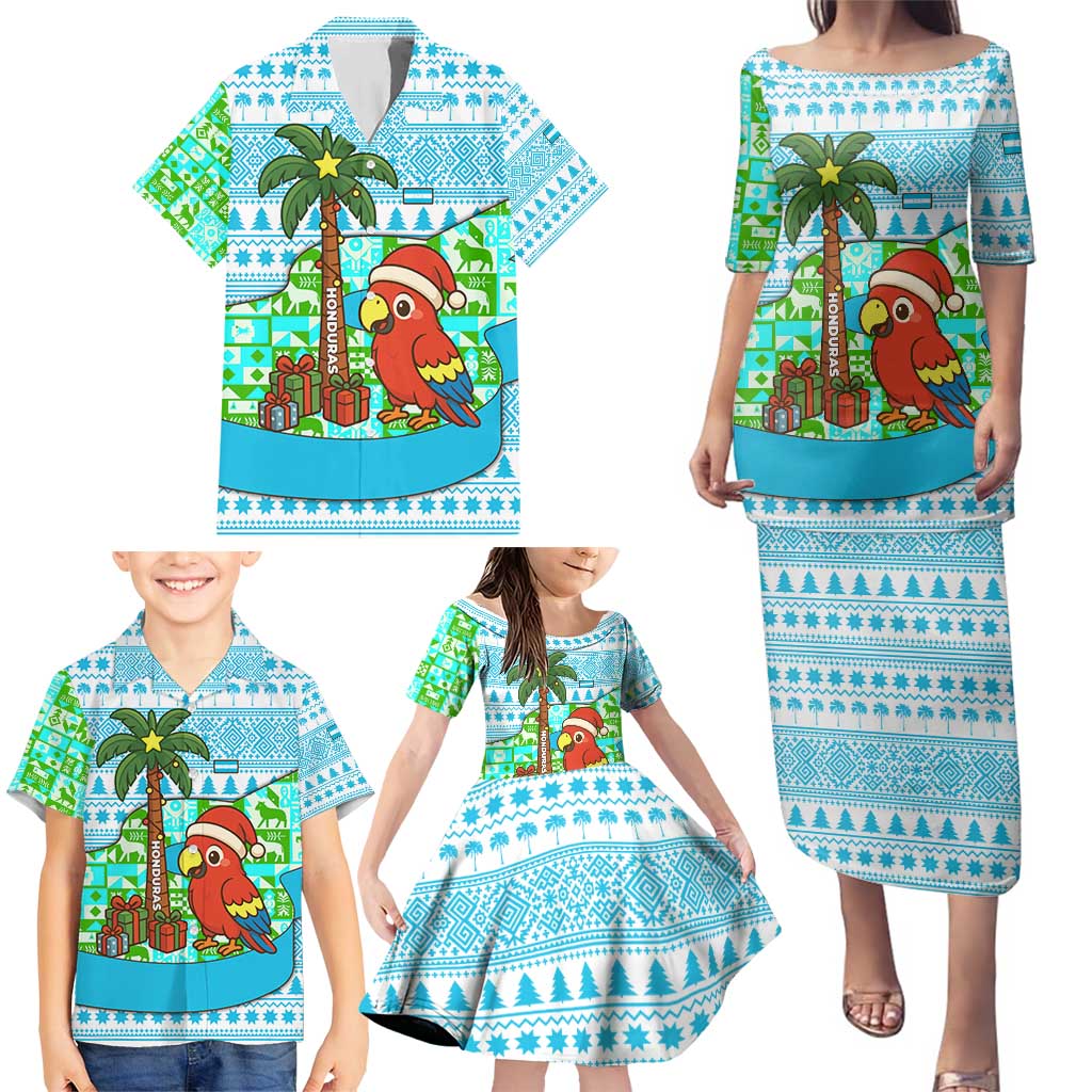 Honduras Christmas Family Matching Puletasi and Hawaiian Shirt with Santa Parrot Palm Tree and Tropical Gift Pattern Design - Wonder Print Shop