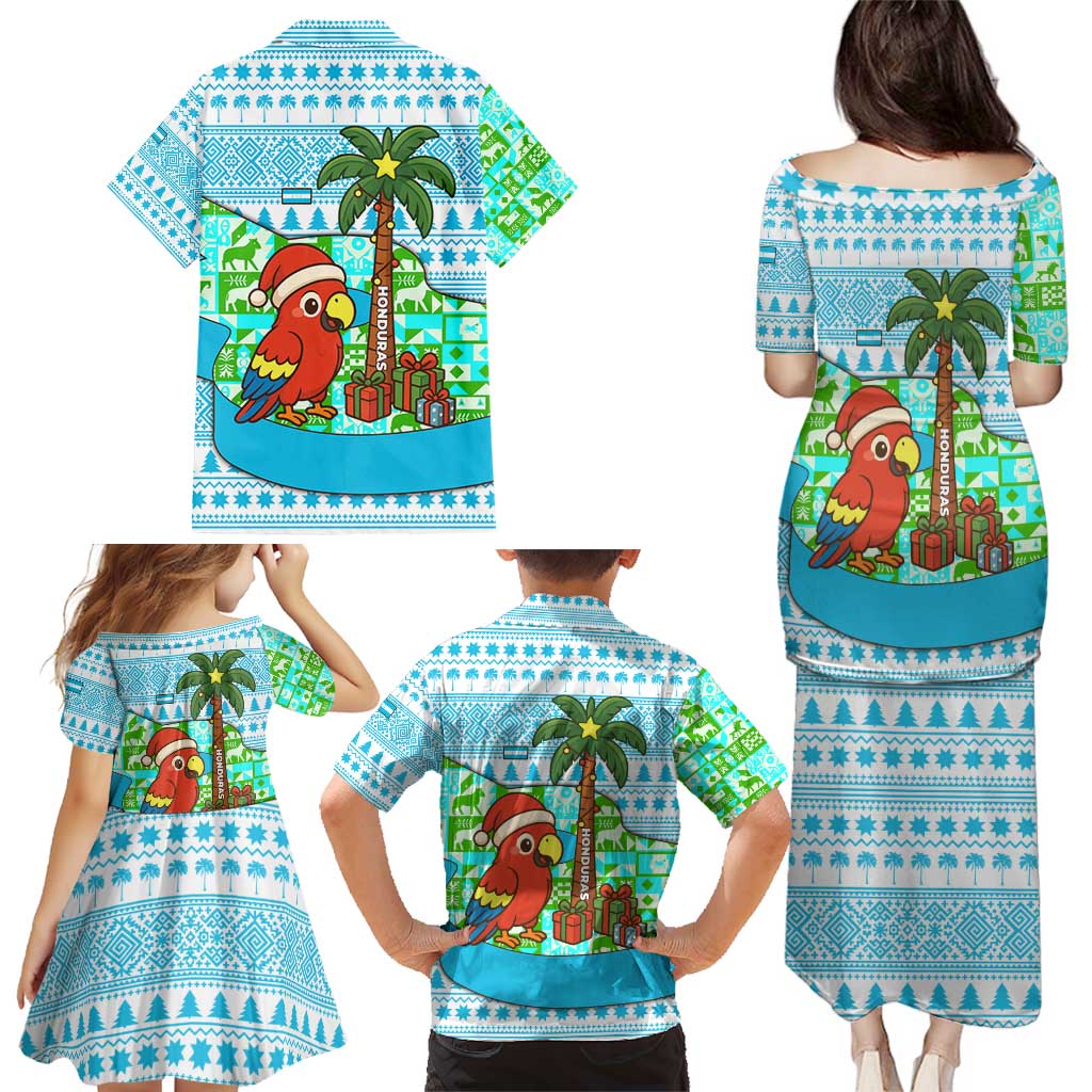 Honduras Christmas Family Matching Puletasi and Hawaiian Shirt with Santa Parrot Palm Tree and Tropical Gift Pattern Design - Wonder Print Shop