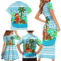 Honduras Christmas Family Matching Short Sleeve Bodycon Dress and Hawaiian Shirt with Santa Parrot Palm Tree and Tropical Gift Pattern Design - Wonder Print Shop