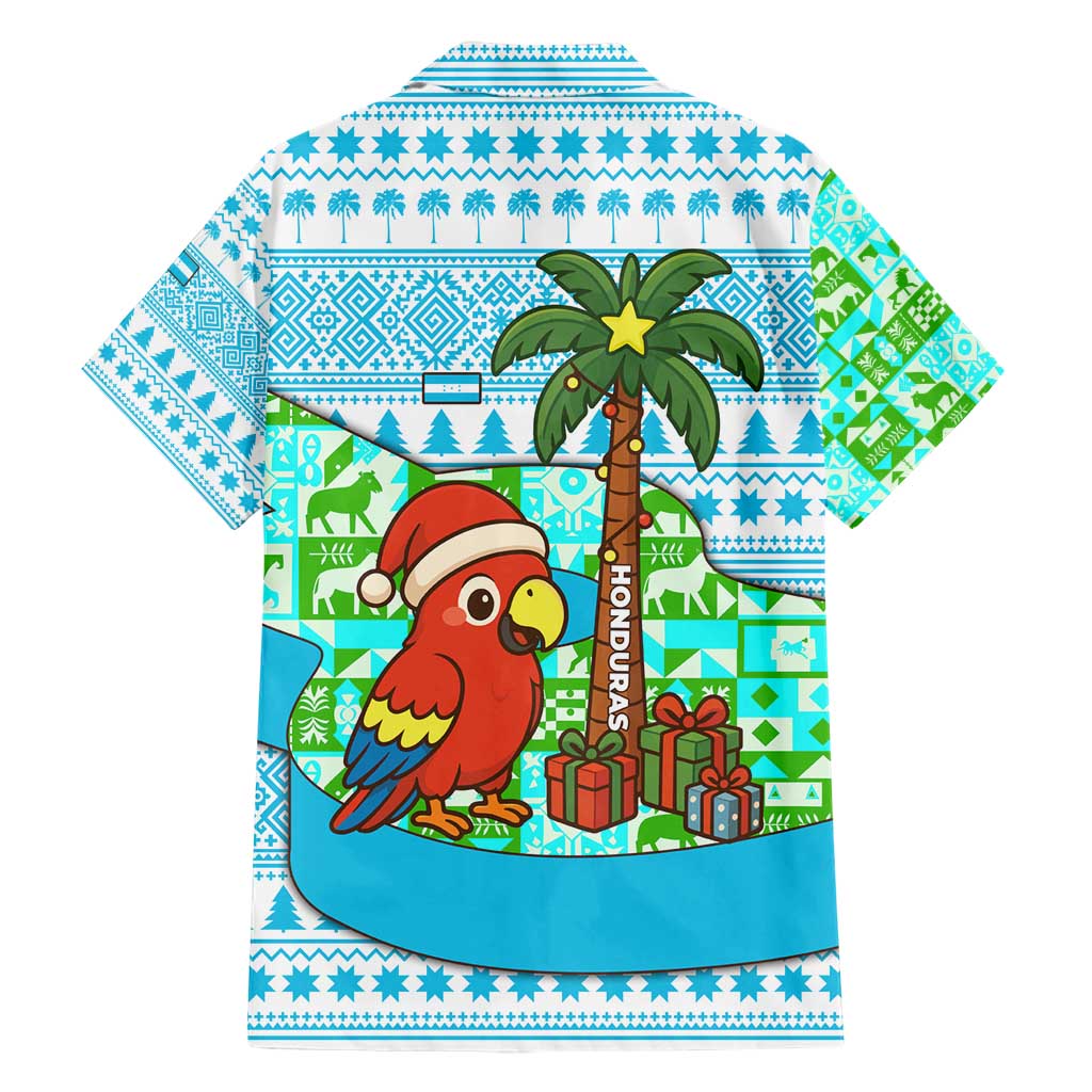 Honduras Christmas Family Matching Short Sleeve Bodycon Dress and Hawaiian Shirt with Santa Parrot Palm Tree and Tropical Gift Pattern Design - Wonder Print Shop
