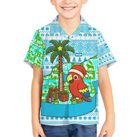 Honduras Christmas Family Matching Short Sleeve Bodycon Dress and Hawaiian Shirt with Santa Parrot Palm Tree and Tropical Gift Pattern Design - Wonder Print Shop
