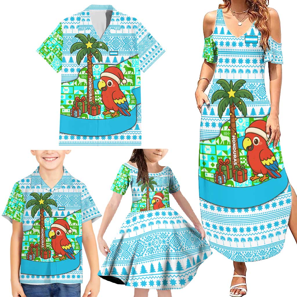 Honduras Christmas Family Matching Summer Maxi Dress and Hawaiian Shirt with Santa Parrot Palm Tree and Tropical Gift Pattern Design - Wonder Print Shop