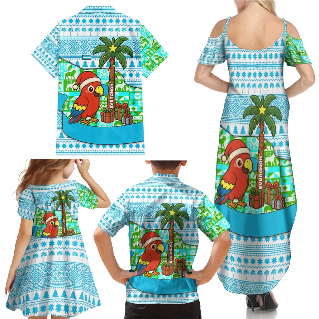 Honduras Christmas Family Matching Summer Maxi Dress and Hawaiian Shirt with Santa Parrot Palm Tree and Tropical Gift Pattern Design - Wonder Print Shop