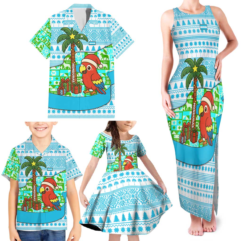 Honduras Christmas Family Matching Tank Maxi Dress and Hawaiian Shirt with Santa Parrot Palm Tree and Tropical Gift Pattern Design - Wonder Print Shop
