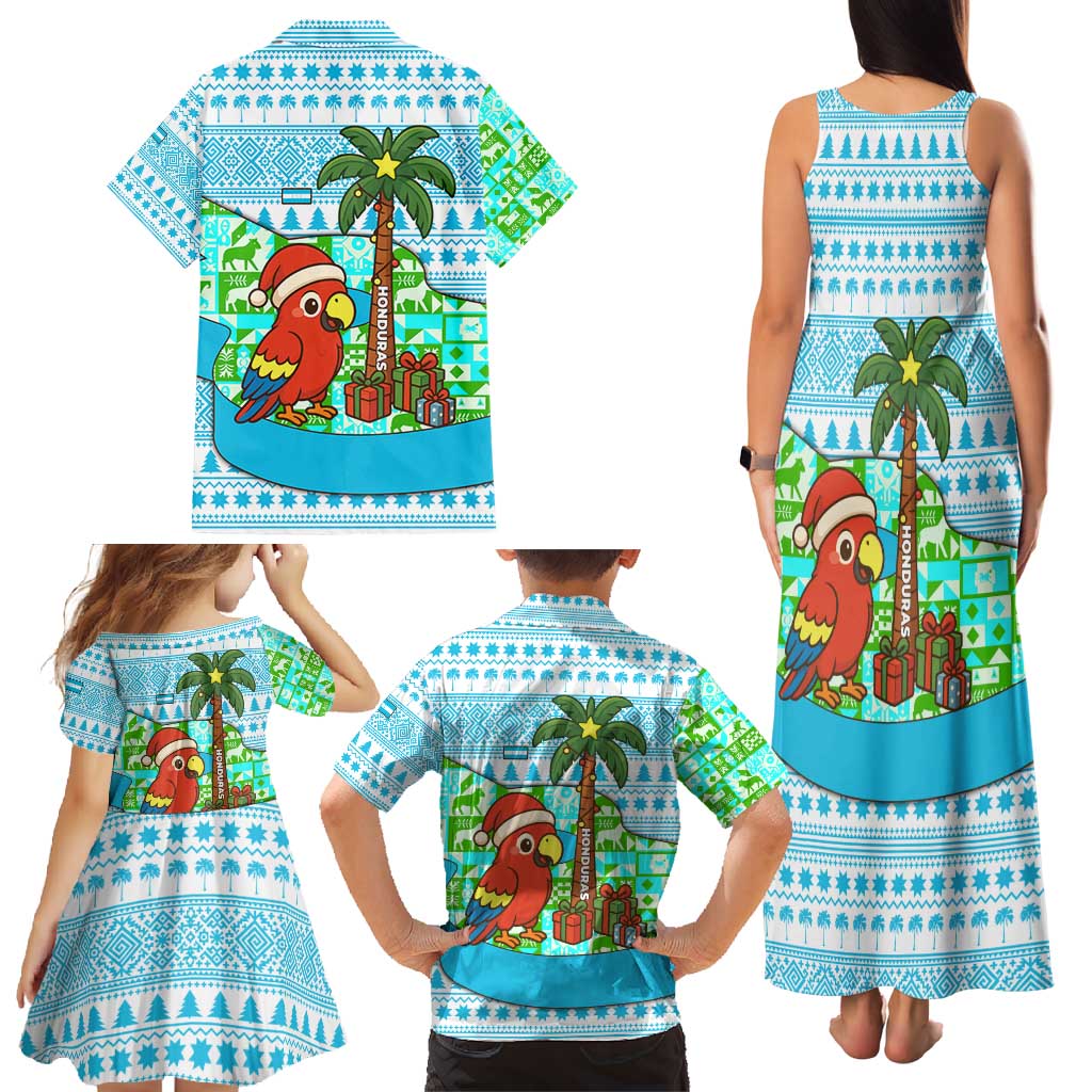 Honduras Christmas Family Matching Tank Maxi Dress and Hawaiian Shirt with Santa Parrot Palm Tree and Tropical Gift Pattern Design - Wonder Print Shop
