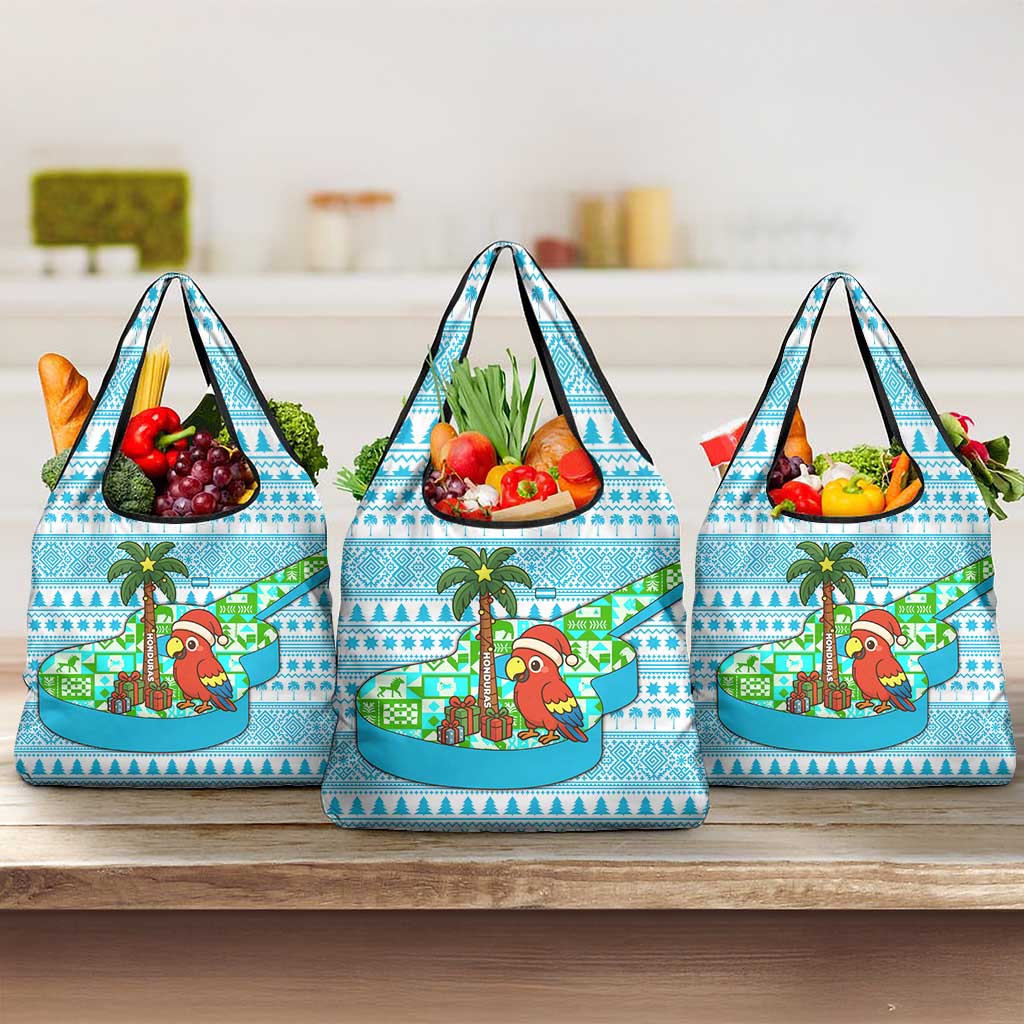 Honduras Christmas Grocery Bag with Santa Parrot Palm Tree and Tropical Gift Pattern Design - Wonder Print Shop