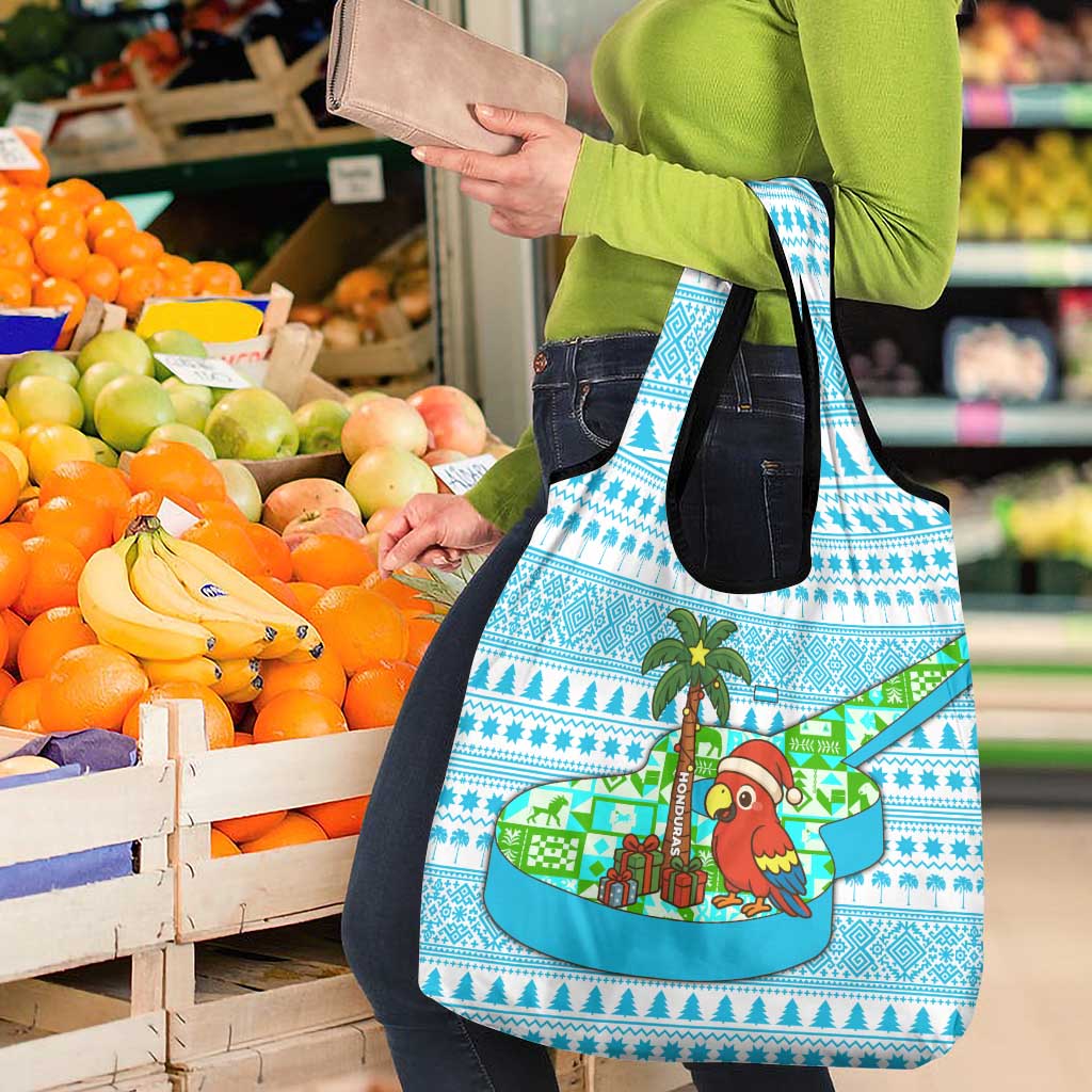 Honduras Christmas Grocery Bag with Santa Parrot Palm Tree and Tropical Gift Pattern Design - Wonder Print Shop