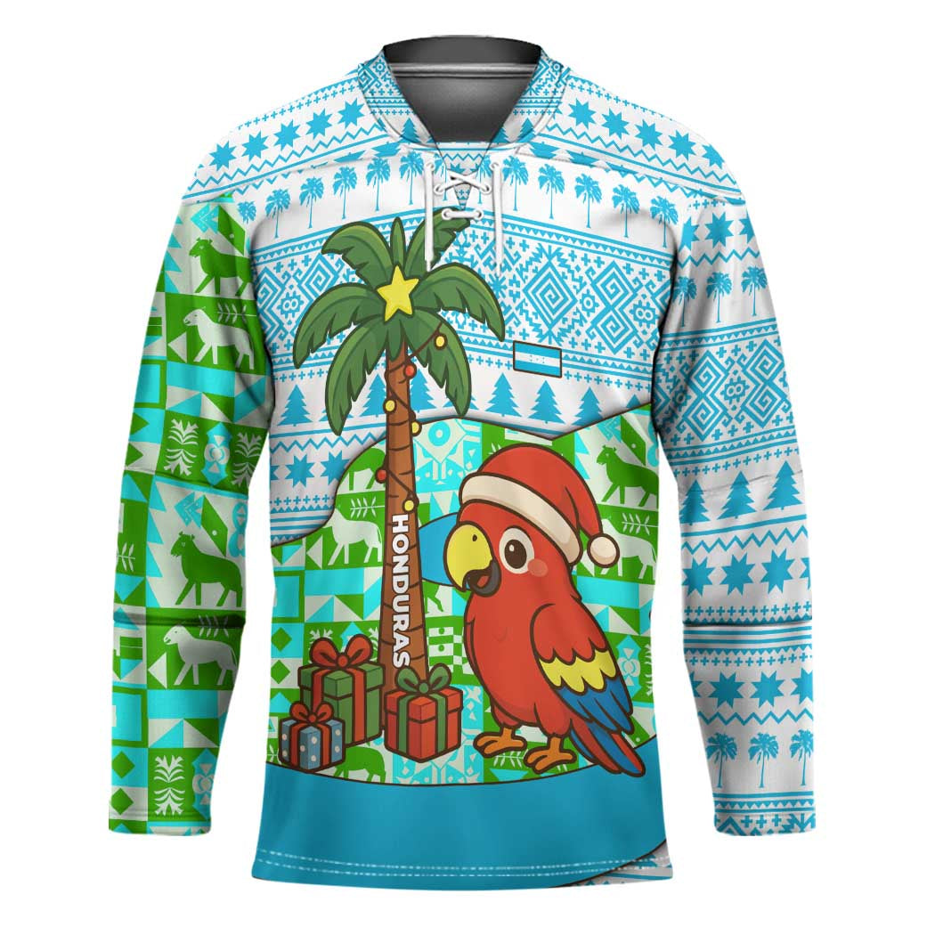 Honduras Christmas Hockey Jersey with Santa Parrot Palm Tree and Tropical Gift Pattern Design - Wonder Print Shop