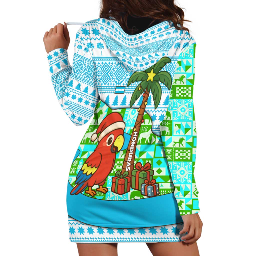 Honduras Christmas Hoodie Dress with Santa Parrot Palm Tree and Tropical Gift Pattern Design - Wonder Print Shop
