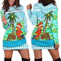 Honduras Christmas Hoodie Dress with Santa Parrot Palm Tree and Tropical Gift Pattern Design - Wonder Print Shop