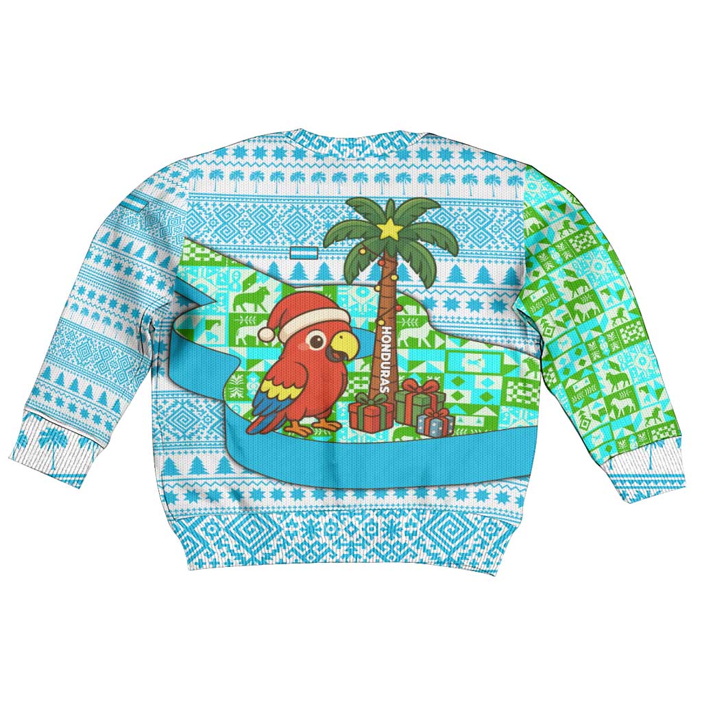 Honduras Christmas Kid Ugly Christmas Sweater with Santa Parrot Palm Tree and Tropical Gift Pattern Design - Wonder Print Shop