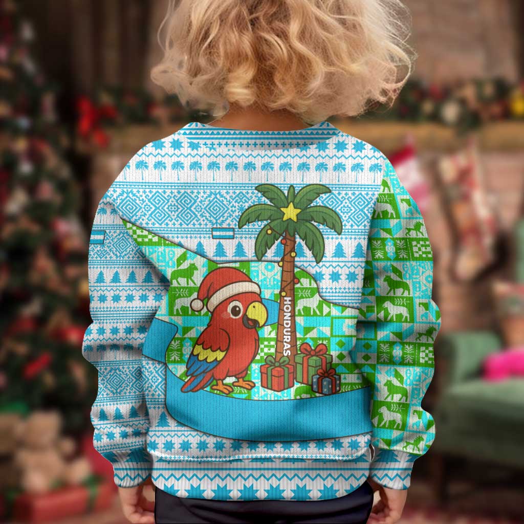 Honduras Christmas Kid Ugly Christmas Sweater with Santa Parrot Palm Tree and Tropical Gift Pattern Design - Wonder Print Shop