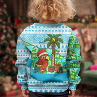 Honduras Christmas Kid Ugly Christmas Sweater with Santa Parrot Palm Tree and Tropical Gift Pattern Design - Wonder Print Shop